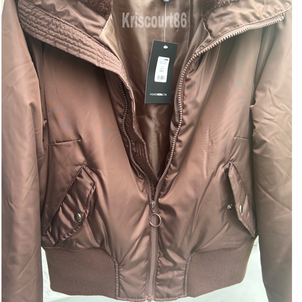 Women’s Chocolate Brown Bomber Puffer Jacket NEW WITH TAGS - Picture 8 of 16